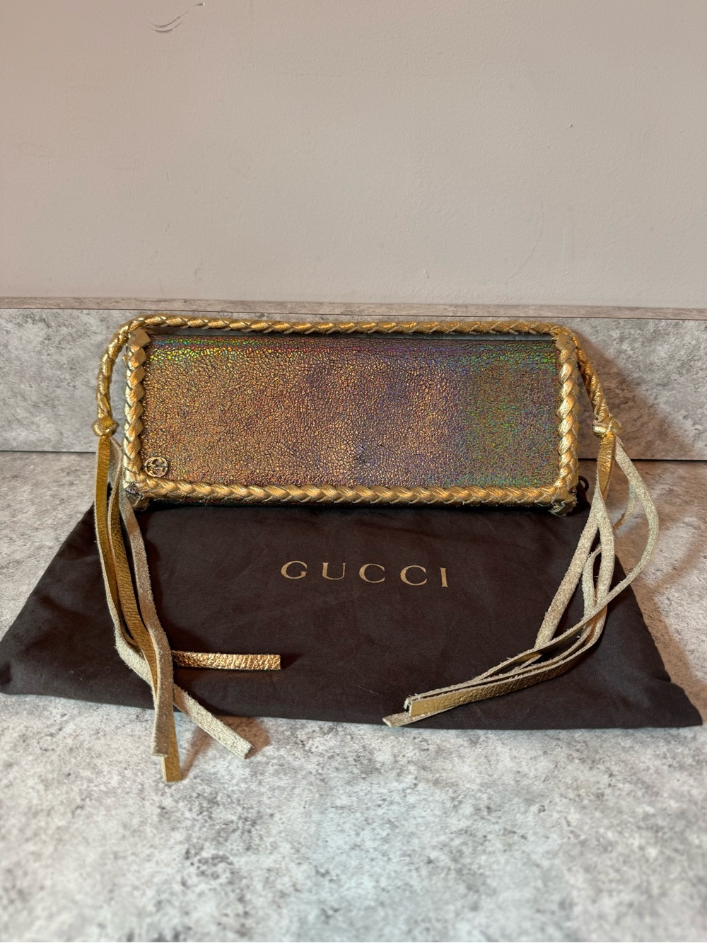 Authentic Vintage Gucci Iridescent Cracked Leather Clutch Redone by LAV